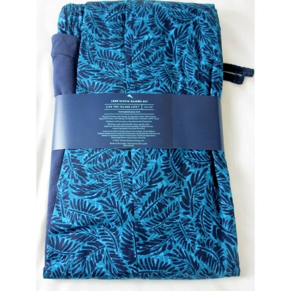Tommy Bahama Men's Long Sleeve Island Life 2 Piece PJ set Tropical Navy Blue NWT - Picture 2 of 5